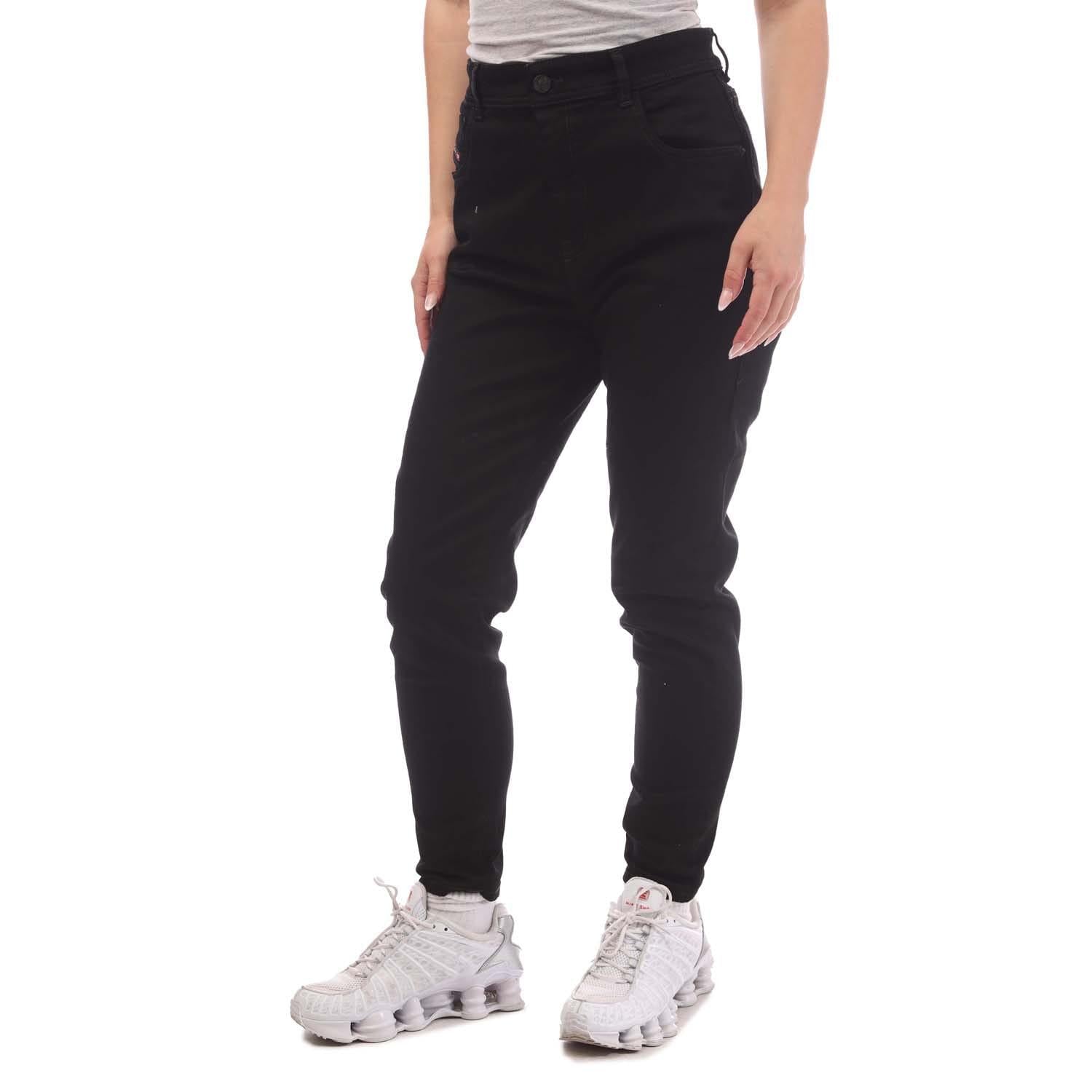 Black - Side - Diesel Mens 2017 Slandy Leather Patch Super Skinny Jeans
