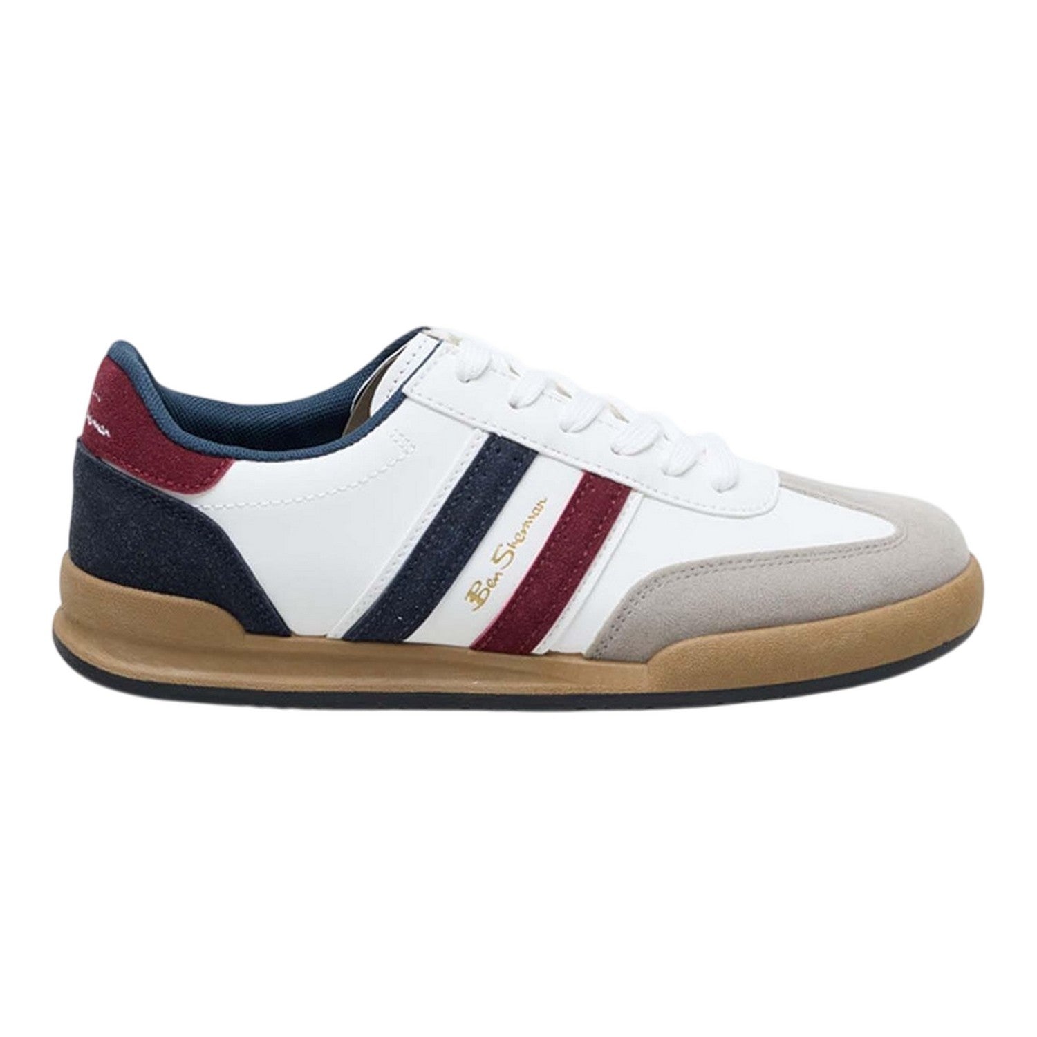 White-Navy-Grey-Maroon - Side - Ben Sherman Mens Sokka Trainers
