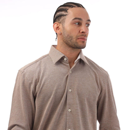Beige - Side - Boss Mens C-Hal Jersey Kent Collar Shirt