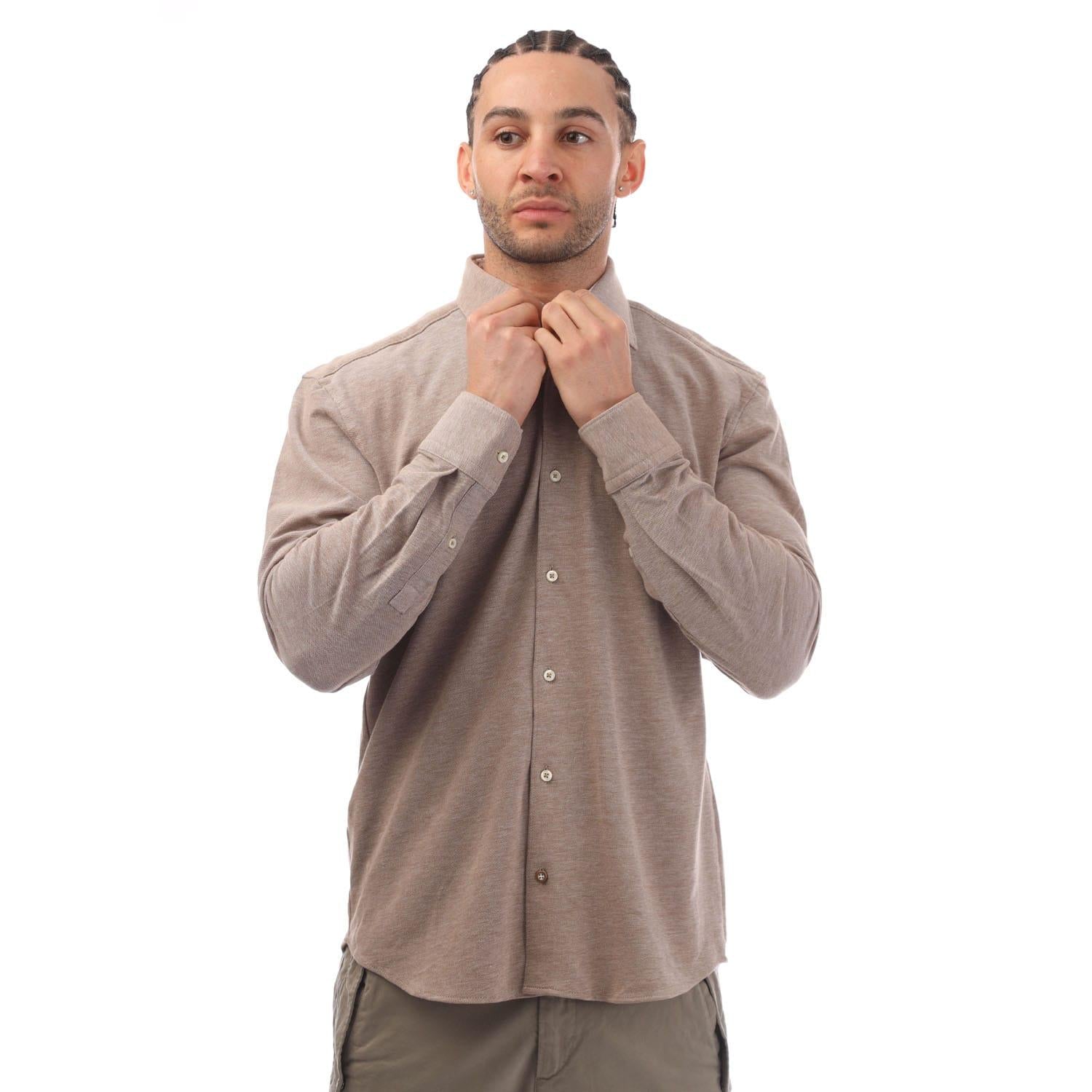 Beige - Front - Boss Mens C-Hal Jersey Kent Collar Shirt