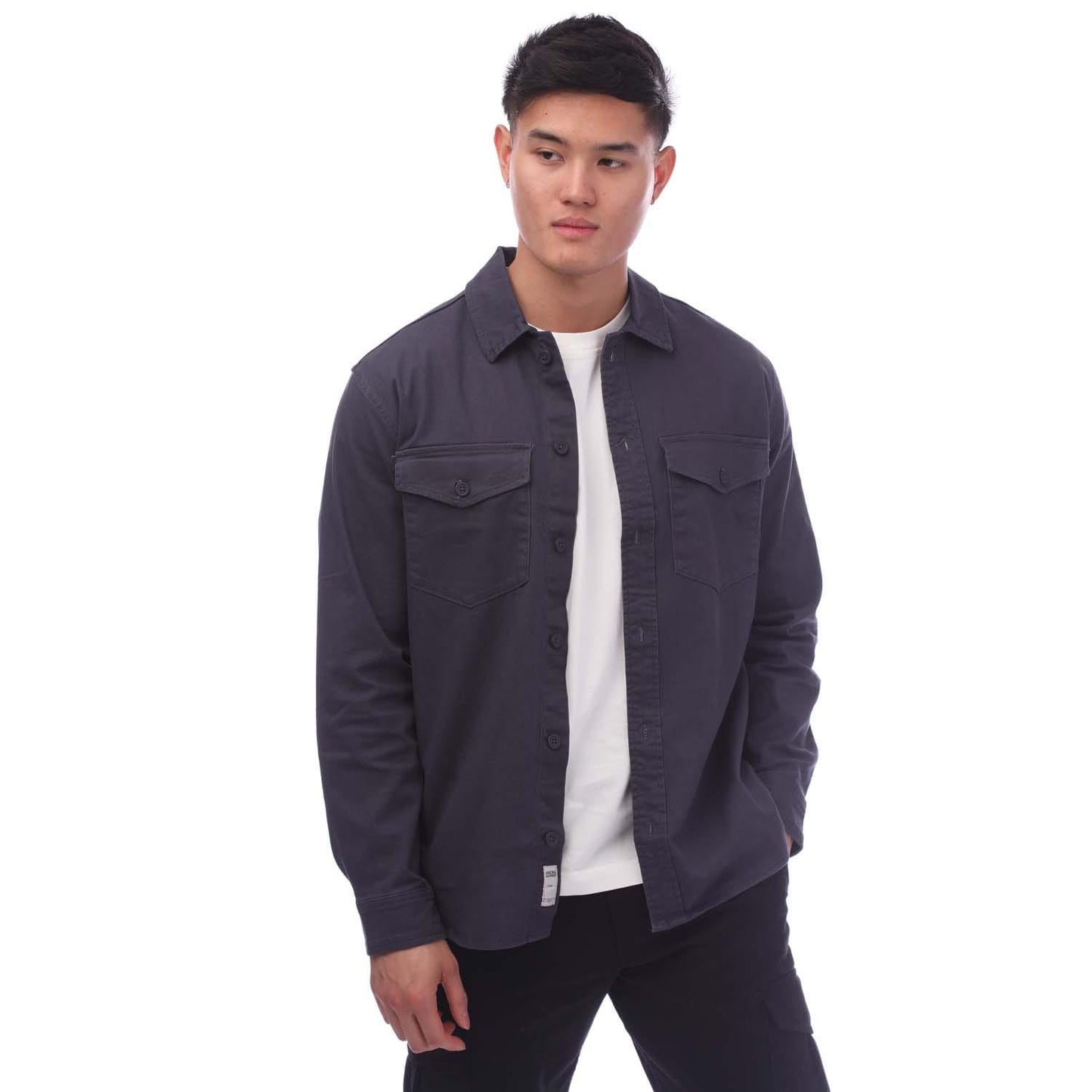 Navy - Front - Jack And Jones Mens Stretch Overshirt