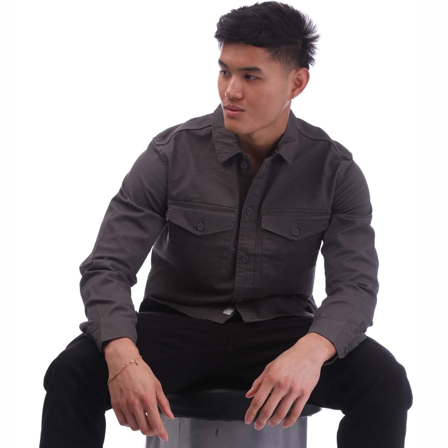 Grey - Pack Shot - Jack And Jones Mens Stretch Overshirt