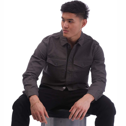 Grey - Pack Shot - Jack And Jones Mens Stretch Overshirt