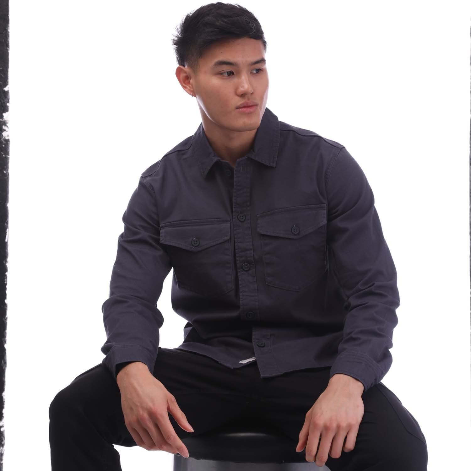 Navy - Pack Shot - Jack And Jones Mens Stretch Overshirt