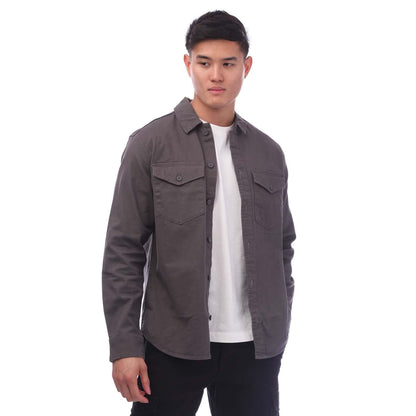 Grey - Front - Jack And Jones Mens Stretch Overshirt