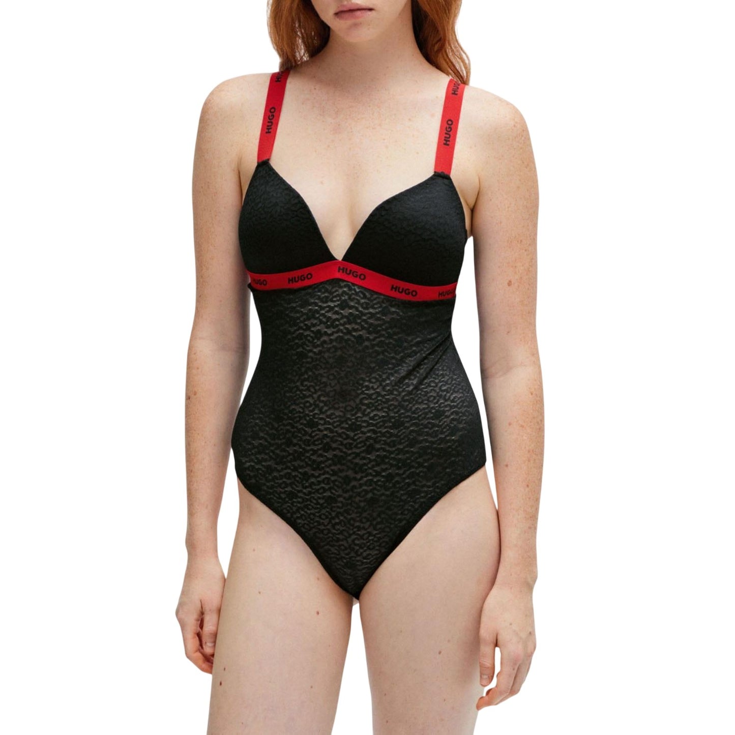 Black - Side - Hugo Womens-Ladies Sporty Lace Bodysuit