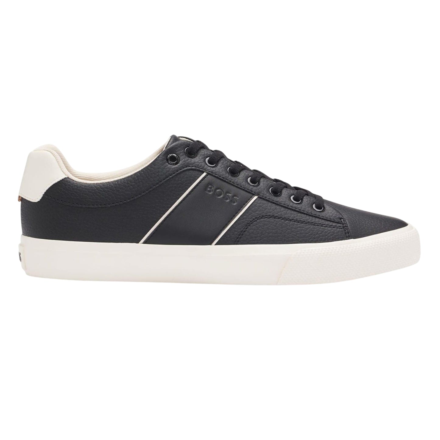 Black-White - Side - Boss Mens Aiden Tennis Trainers