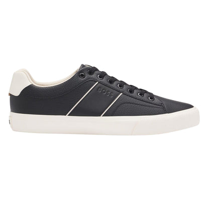 Black-White - Side - Boss Mens Aiden Tennis Trainers