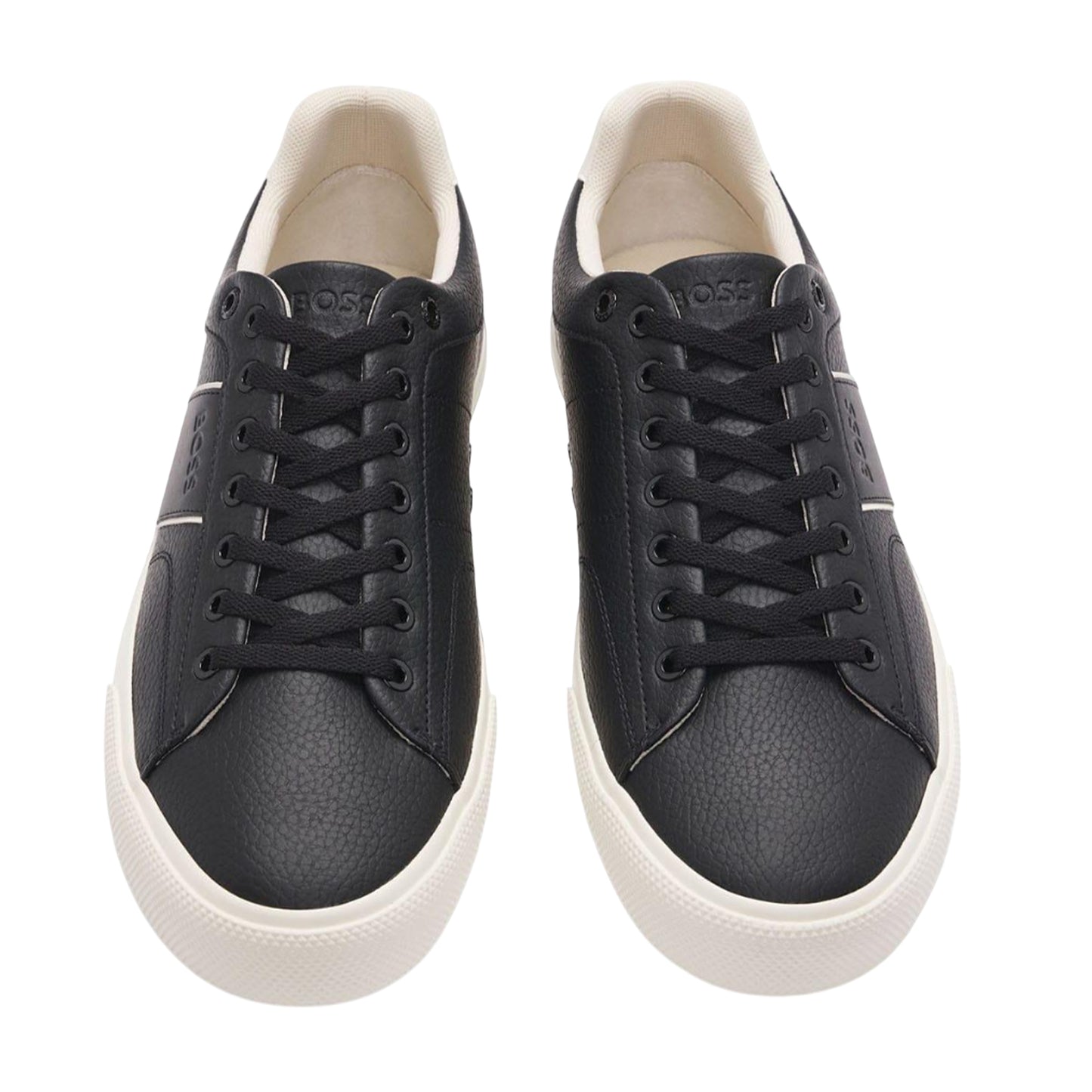 Black-White - Front - Boss Mens Aiden Tennis Trainers