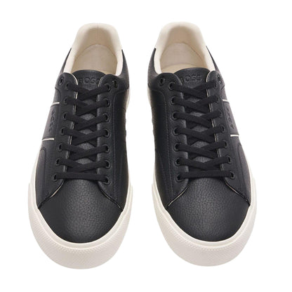 Black-White - Front - Boss Mens Aiden Tennis Trainers