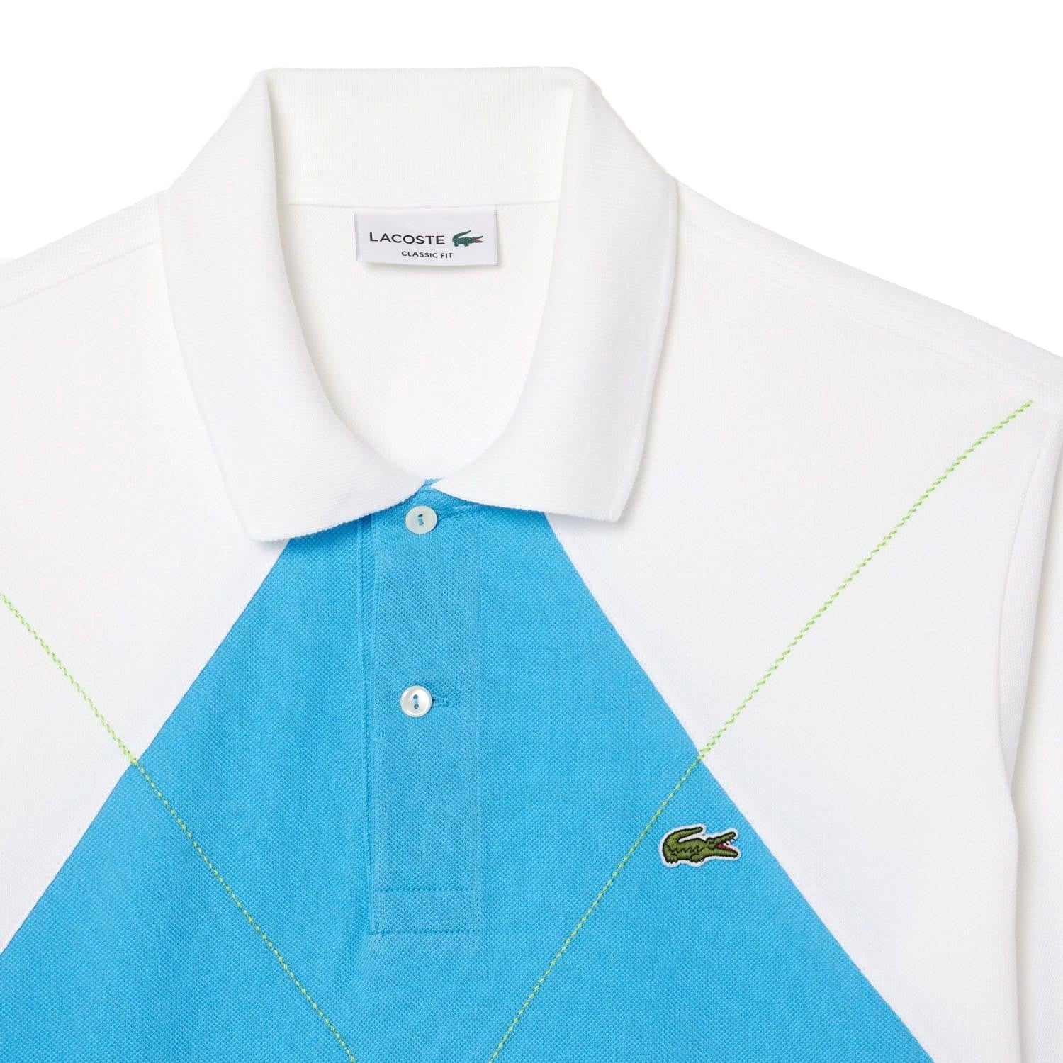 White-Blue - Side - Lacoste Mens L.12.12 Argyle Classic Polo Shirt