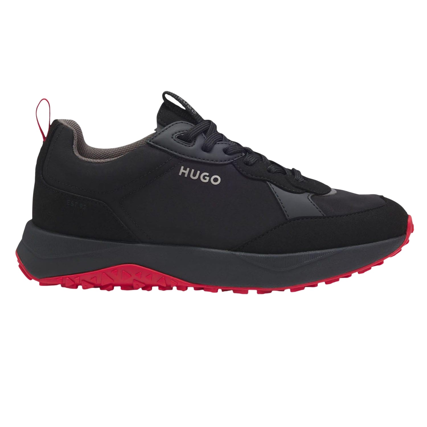 Black-Red - Side - Hugo Mens Kane Leather Running Trainers