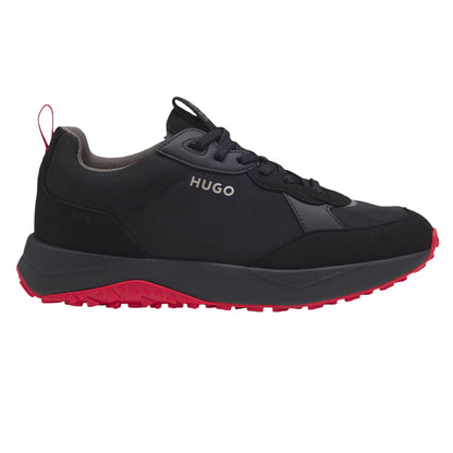 Black-Red - Side - Hugo Mens Kane Leather Running Trainers
