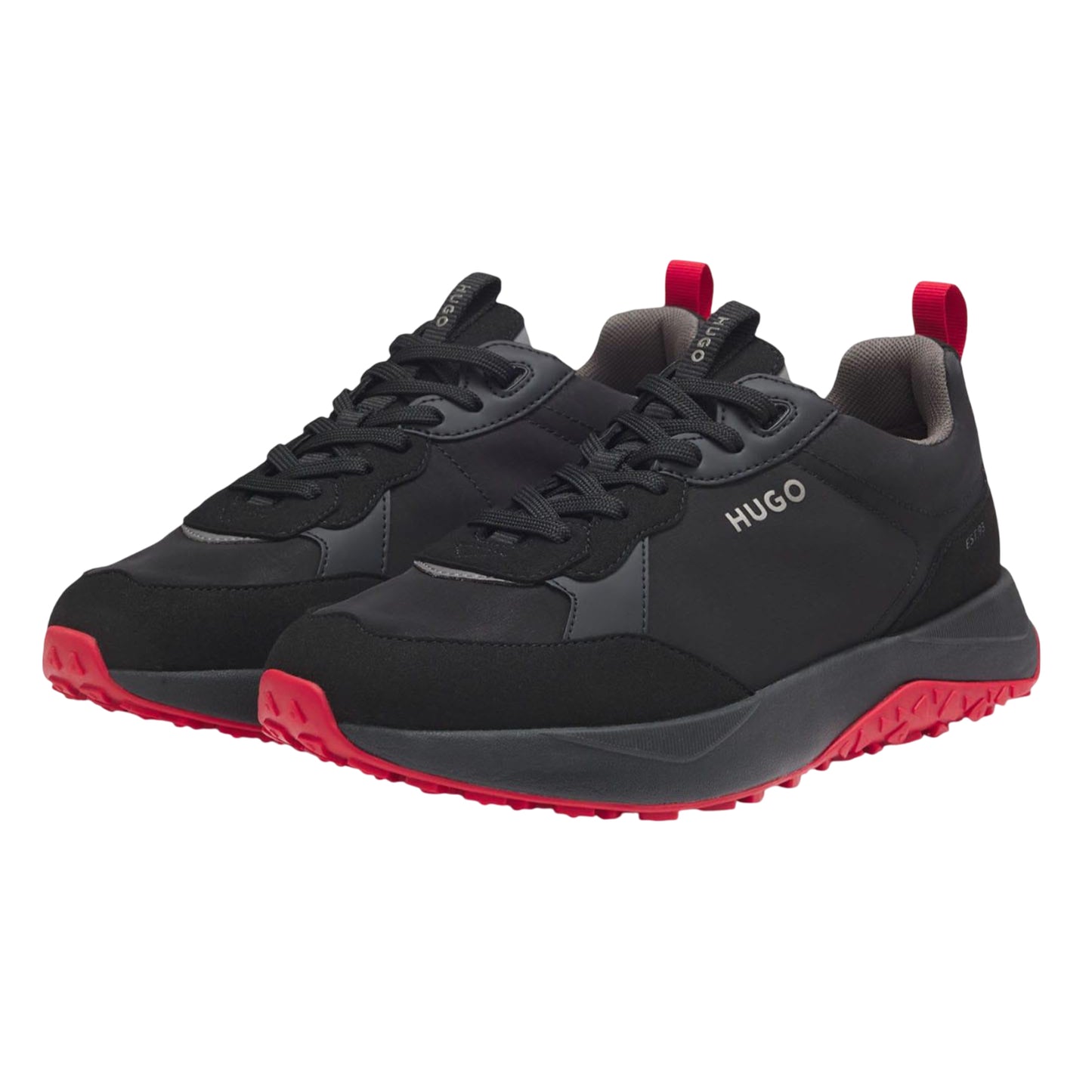 Black-Red - Pack Shot - Hugo Mens Kane Leather Running Trainers