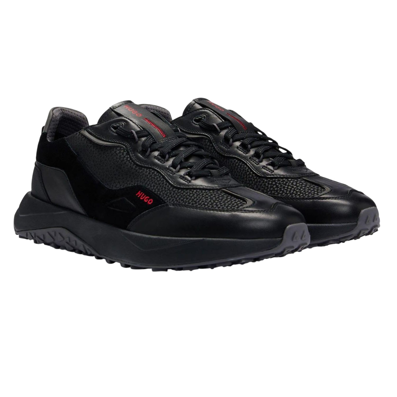 Black - Front - Hugo Mens Kane Leather Running Trainers