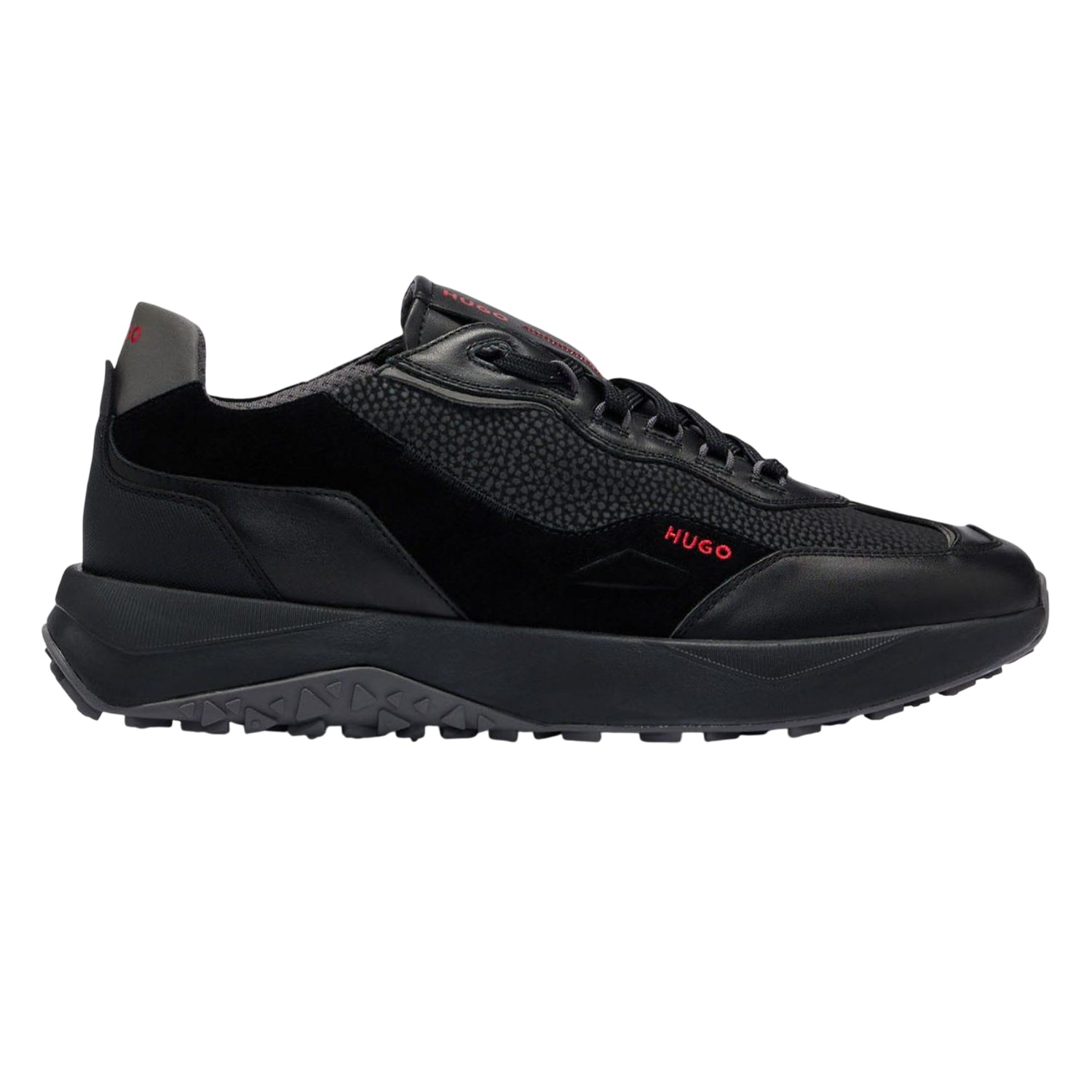 Black - Side - Hugo Mens Kane Leather Running Trainers