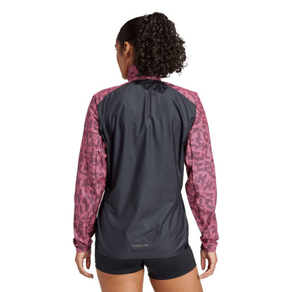 Pink-Black - Back - Adidas Womens-Ladies Terrex Trail Running Wind Jacket