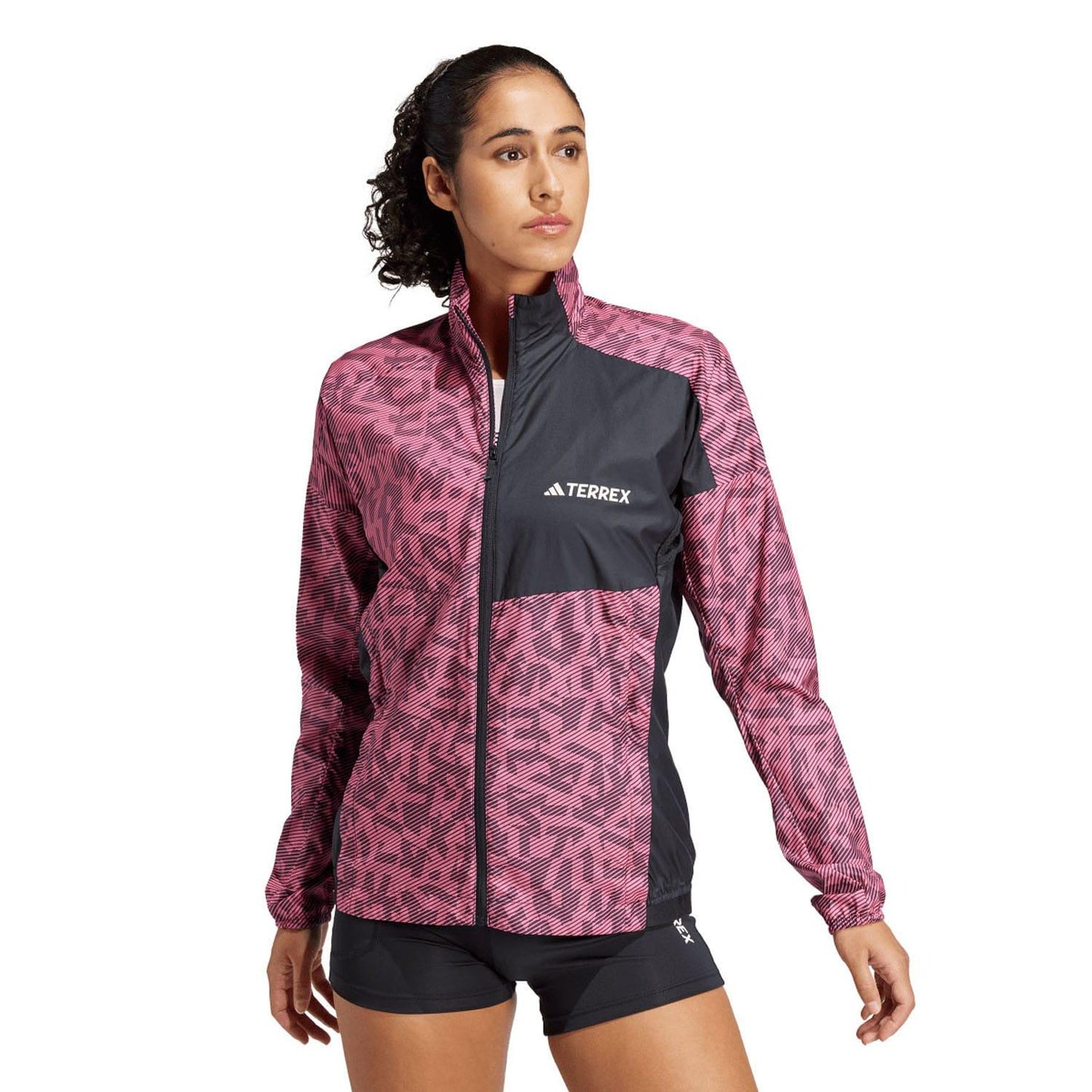 Pink-Black - Pack Shot - Adidas Womens-Ladies Terrex Trail Running Wind Jacket