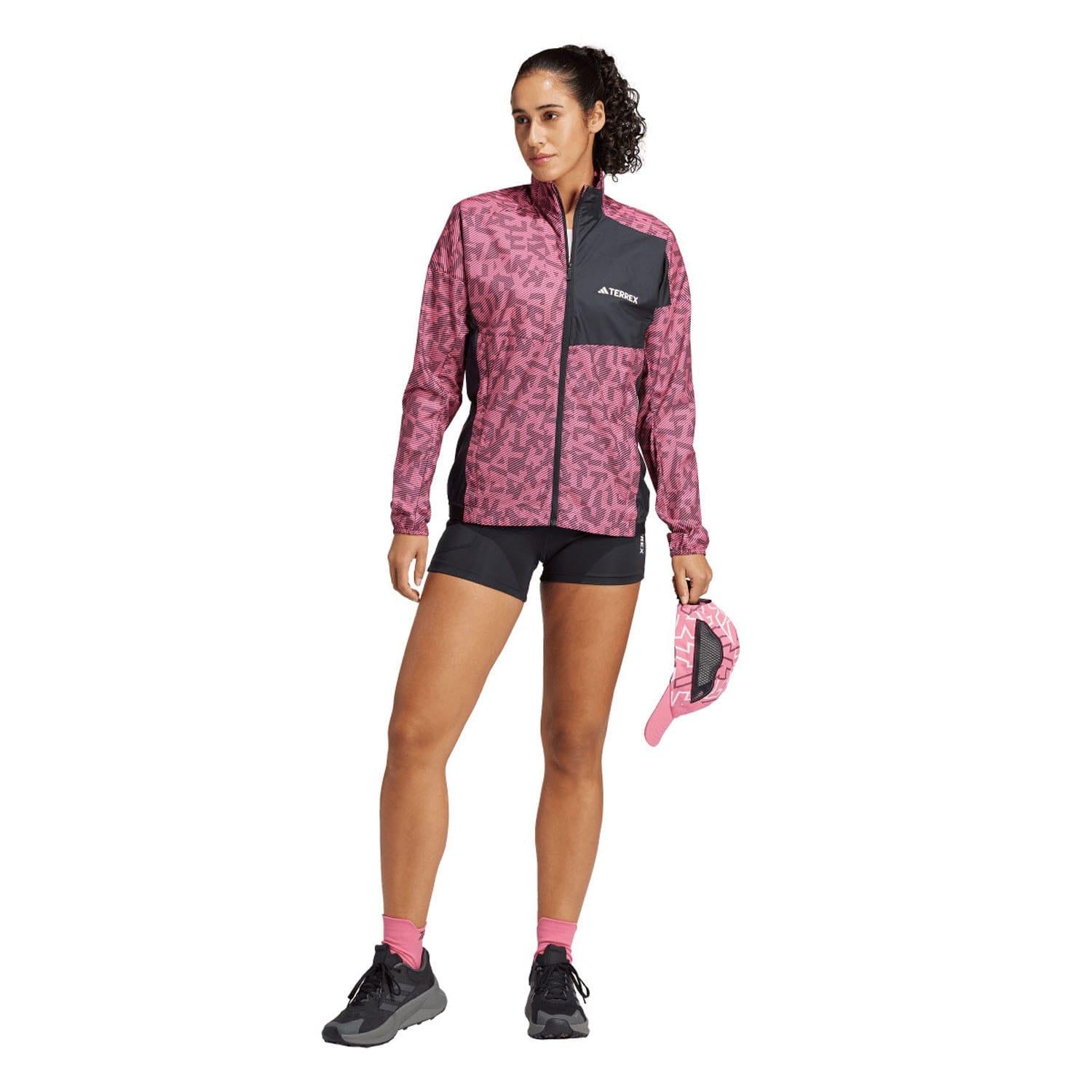Pink-Black - Close up - Adidas Womens-Ladies Terrex Trail Running Wind Jacket