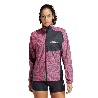 Pink-Black - Lifestyle - Adidas Womens-Ladies Terrex Trail Running Wind Jacket