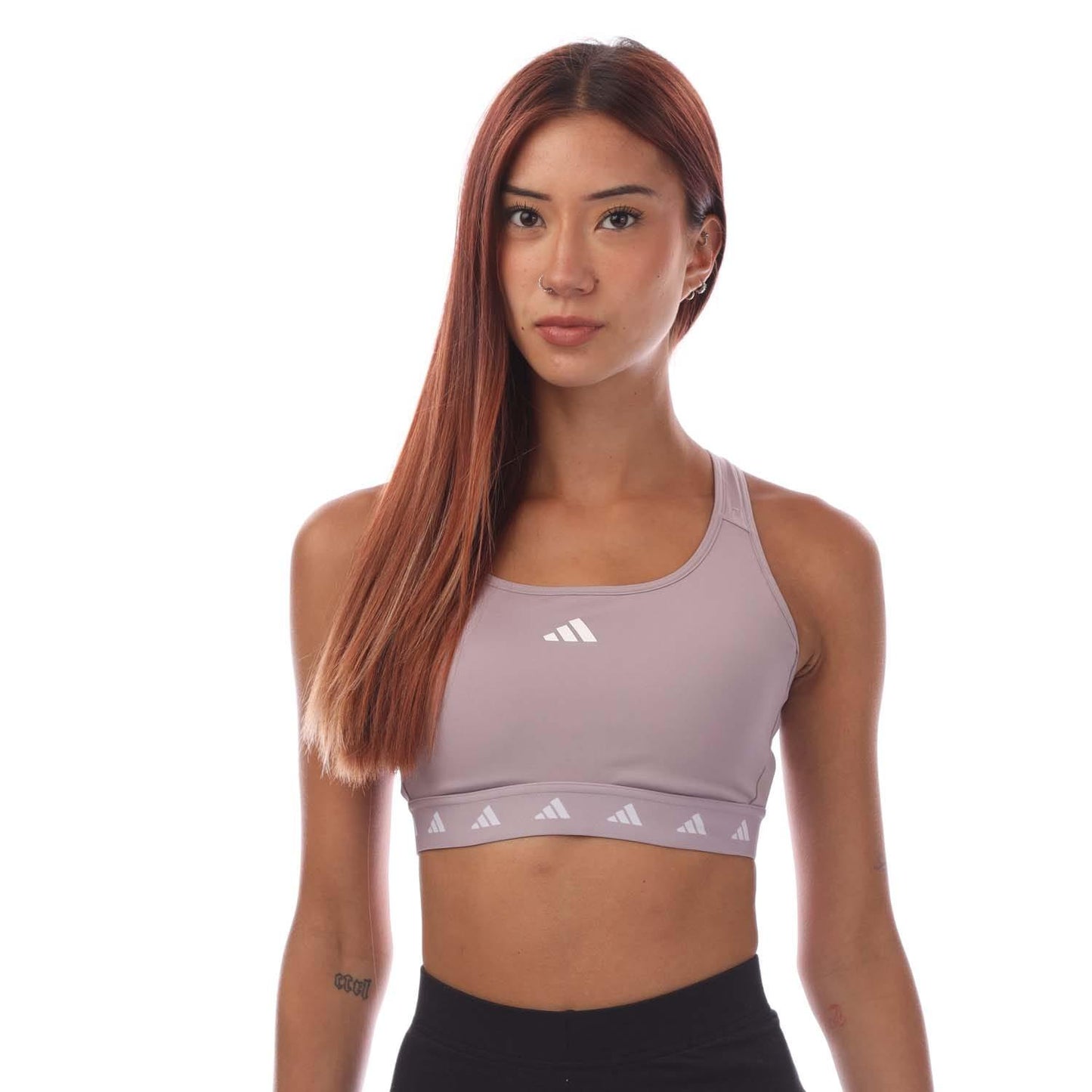 Purple - Front - Adidas Womens-Ladies Powerreact Tech-Fit Medium Support Training Sports Bra