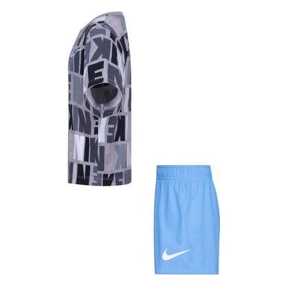 Blue-Grey-White - Side - Nike Childrens-Kids Knitted T-Shirt & Shorts Set