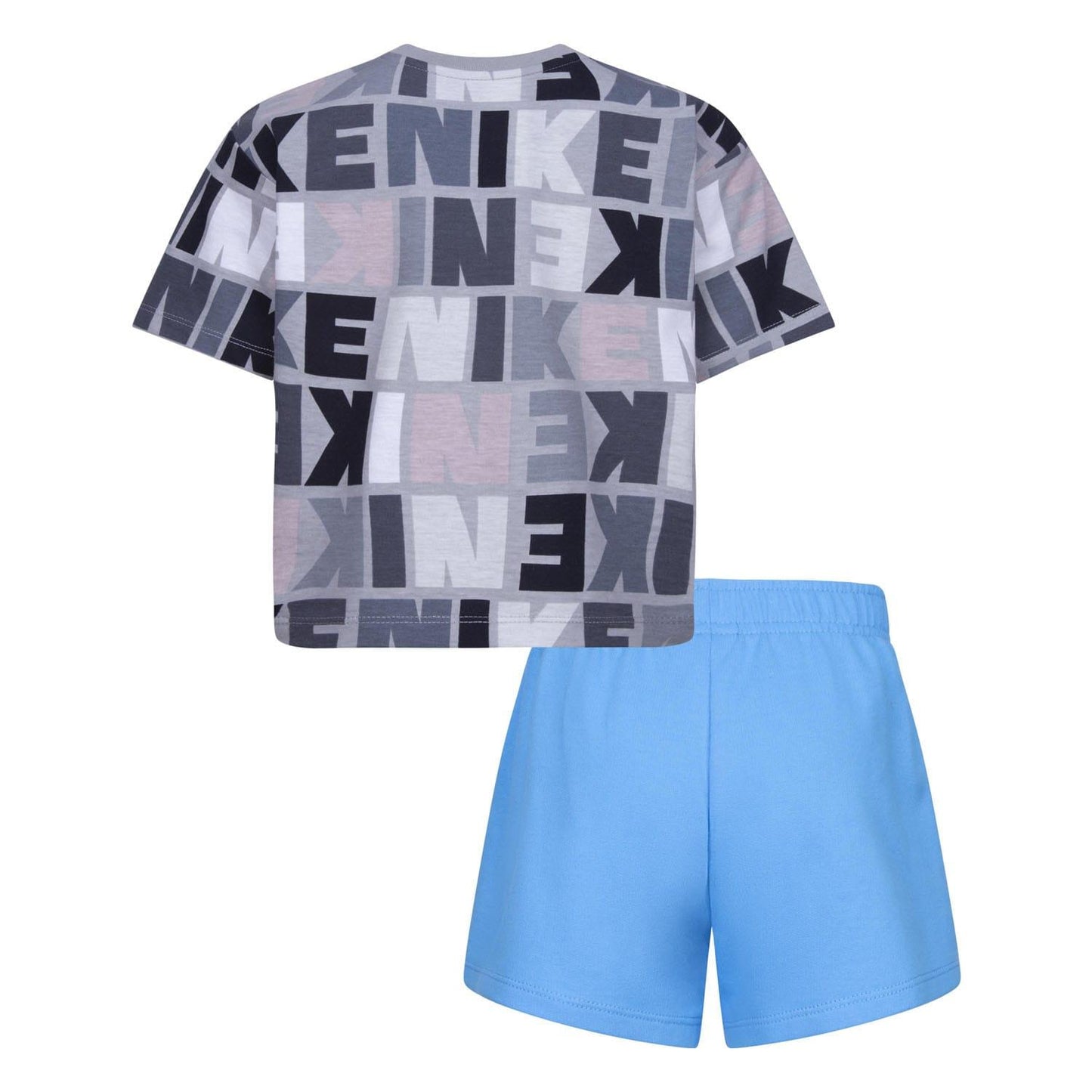 Blue-Grey-White - Back - Nike Childrens-Kids Knitted T-Shirt & Shorts Set