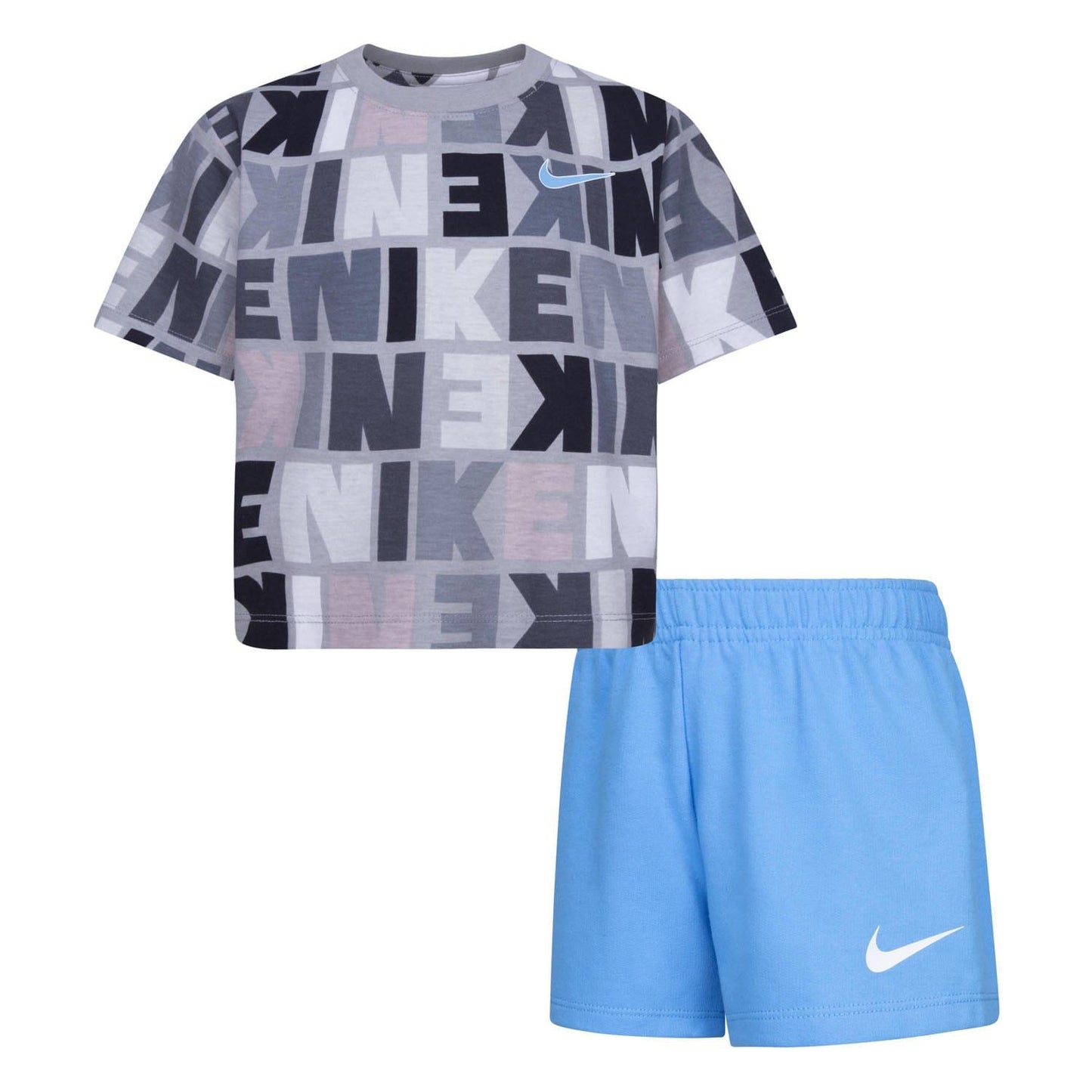 Blue-Grey-White - Front - Nike Childrens-Kids Knitted T-Shirt & Shorts Set