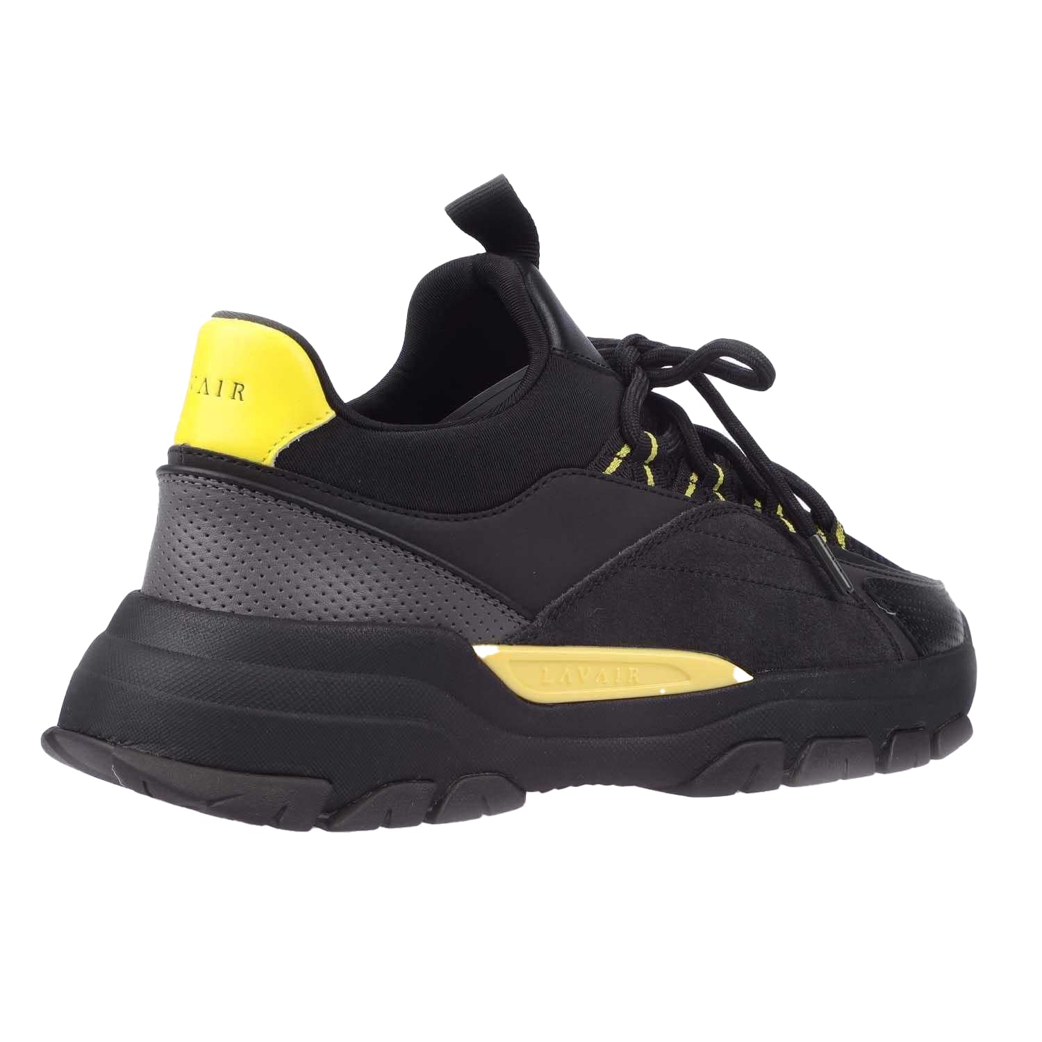 Black-Yellow - Side - Lavair Mens Creator Evo Suede Trainers