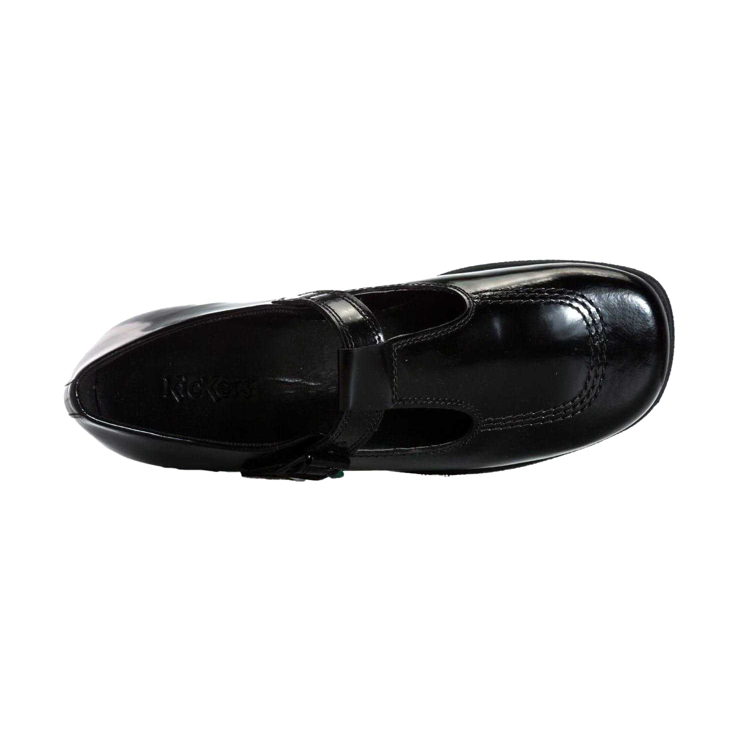 Black - Side - Kickers Womens-Ladies Fragma Patent Leather T-Bar Mary Janes