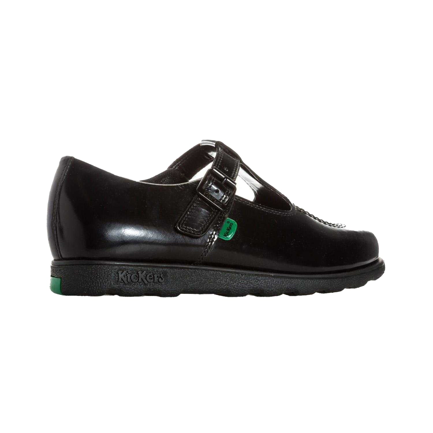 Black - Pack Shot - Kickers Womens-Ladies Fragma Patent Leather T-Bar Mary Janes