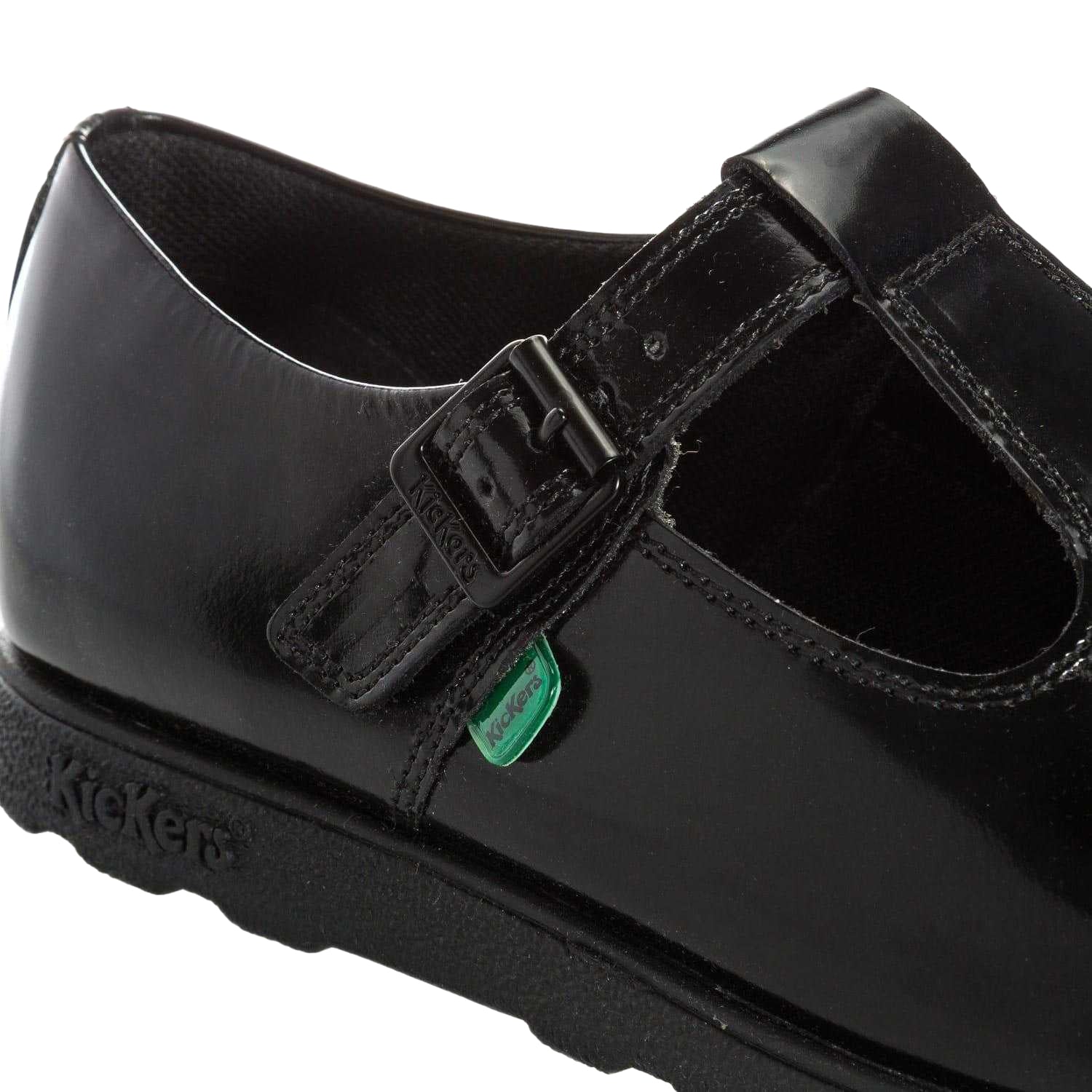 Black - Close up - Kickers Womens-Ladies Fragma Patent Leather T-Bar Mary Janes