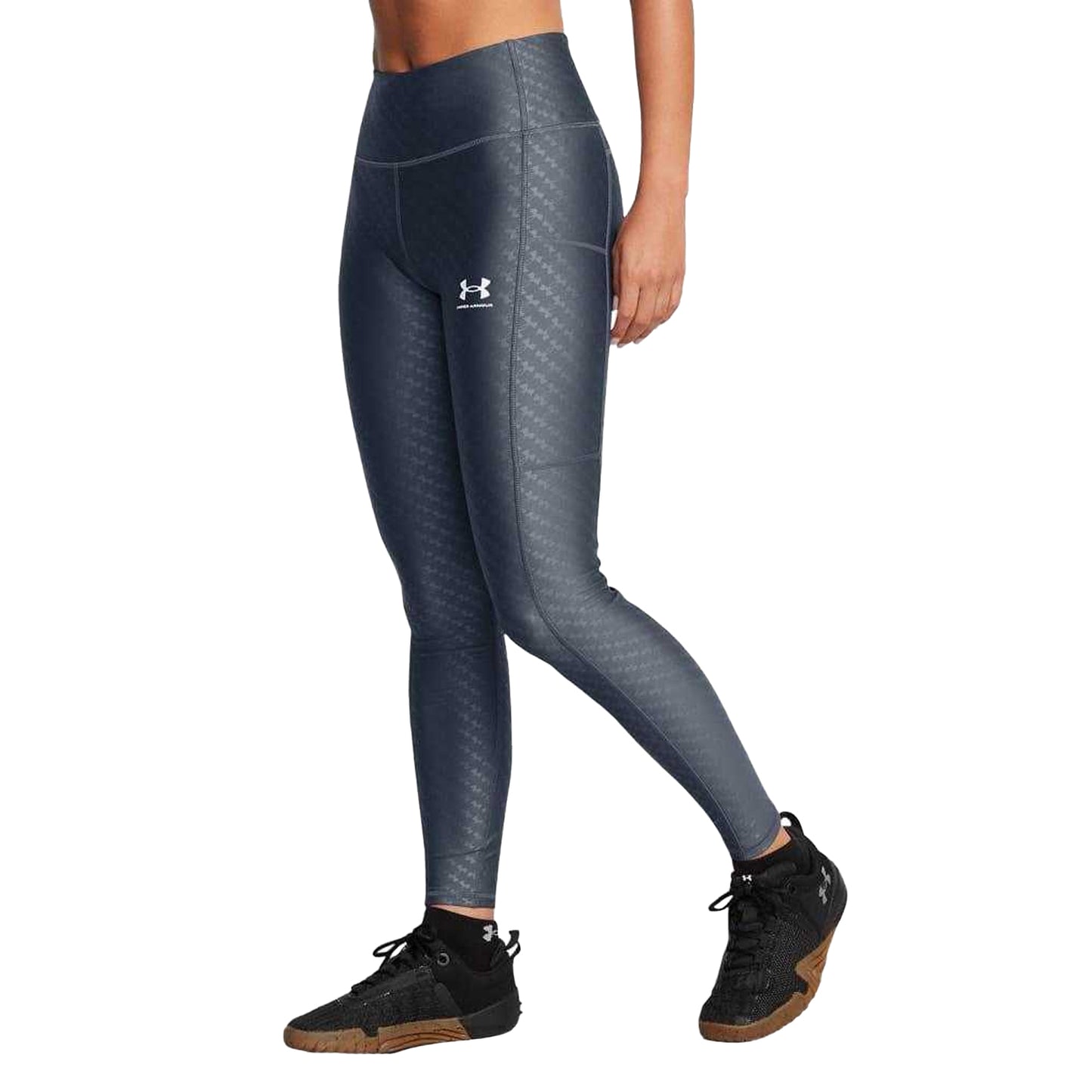 Grey - Side - Under Armour Womens-Ladies Embossed Leggings