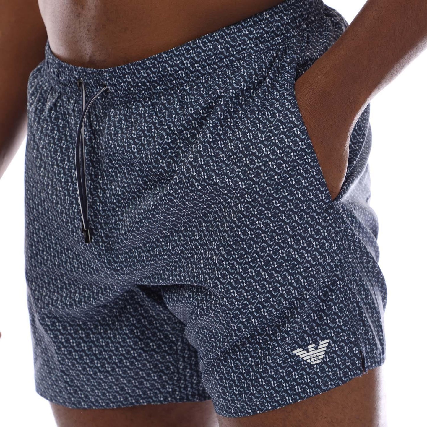 Blue - Side - Armani Mens Woven Swim Shorts