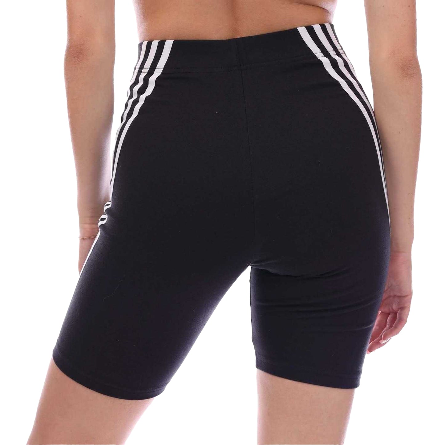 Black-White - Back - Adidas Womens-Ladies Future Icons 3 Stripes Biker Shorts