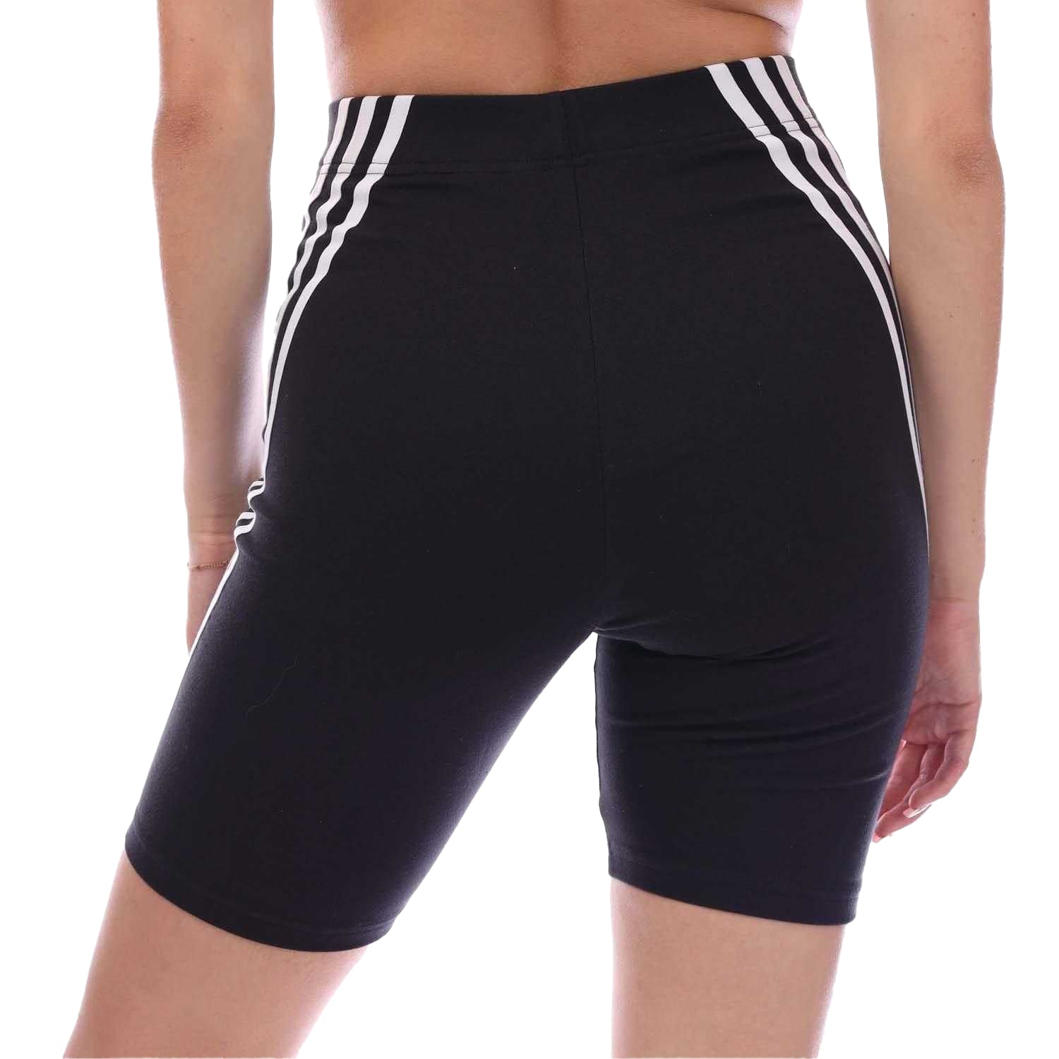 Black-White - Back - Adidas Womens-Ladies Future Icons 3 Stripes Biker Shorts
