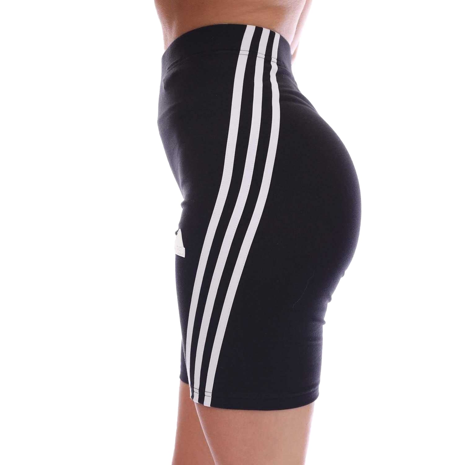 Black-White - Side - Adidas Womens-Ladies Future Icons 3 Stripes Biker Shorts