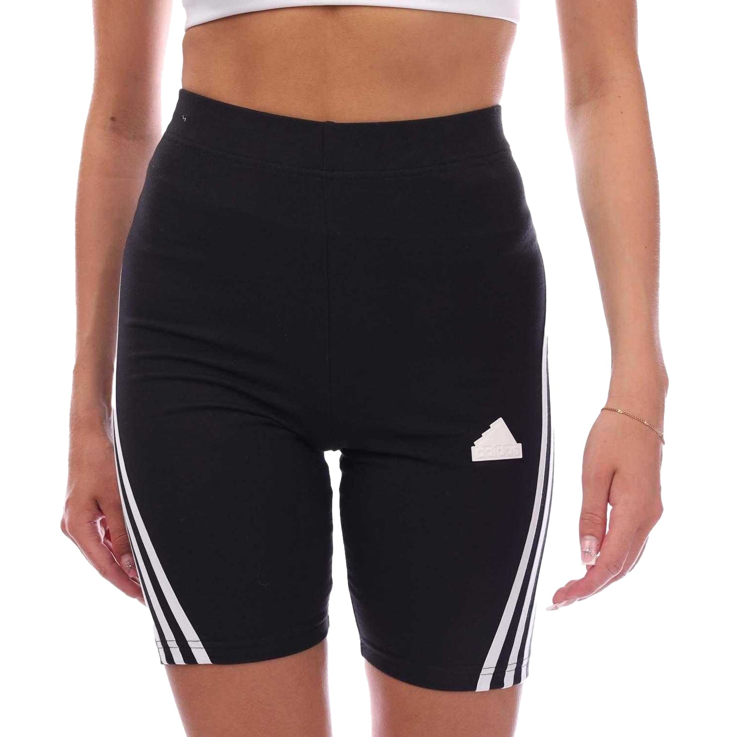 Black-White - Front - Adidas Womens-Ladies Future Icons 3 Stripes Biker Shorts