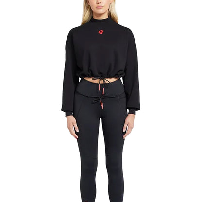 Black - Side - Red Run Womens-Ladies Inky Crop Sweatshirt