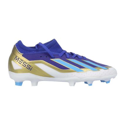 Blue - Side - Adidas Childrens-Kids X Crazyfast Messi League Firm Ground Football Boots