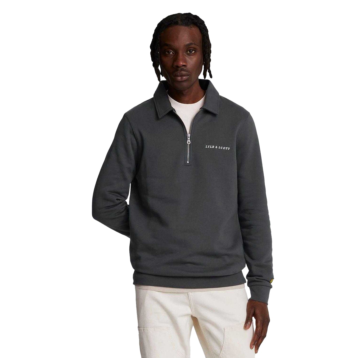 Gunmetal - Side - Lyle & Scott Mens Embroidered Quarter Zip Sweatshirt