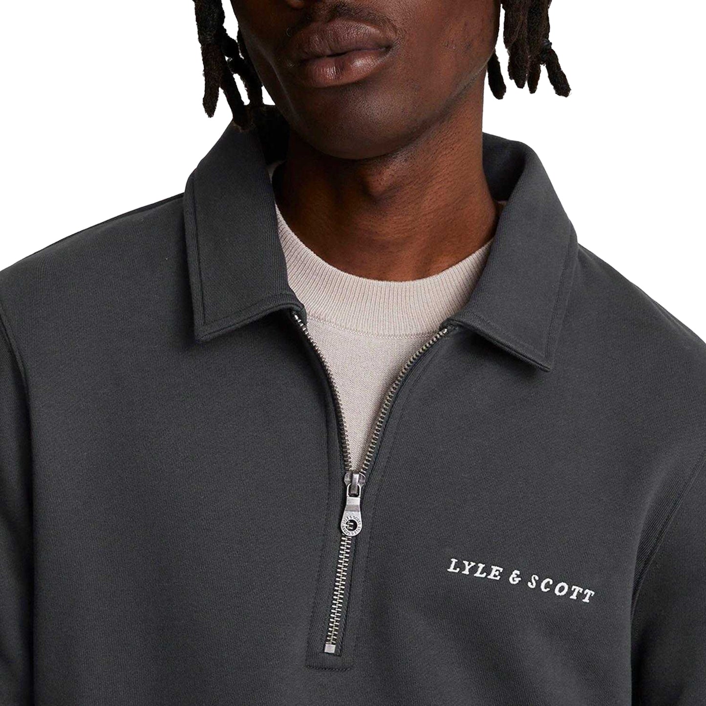 Gunmetal - Pack Shot - Lyle & Scott Mens Embroidered Quarter Zip Sweatshirt