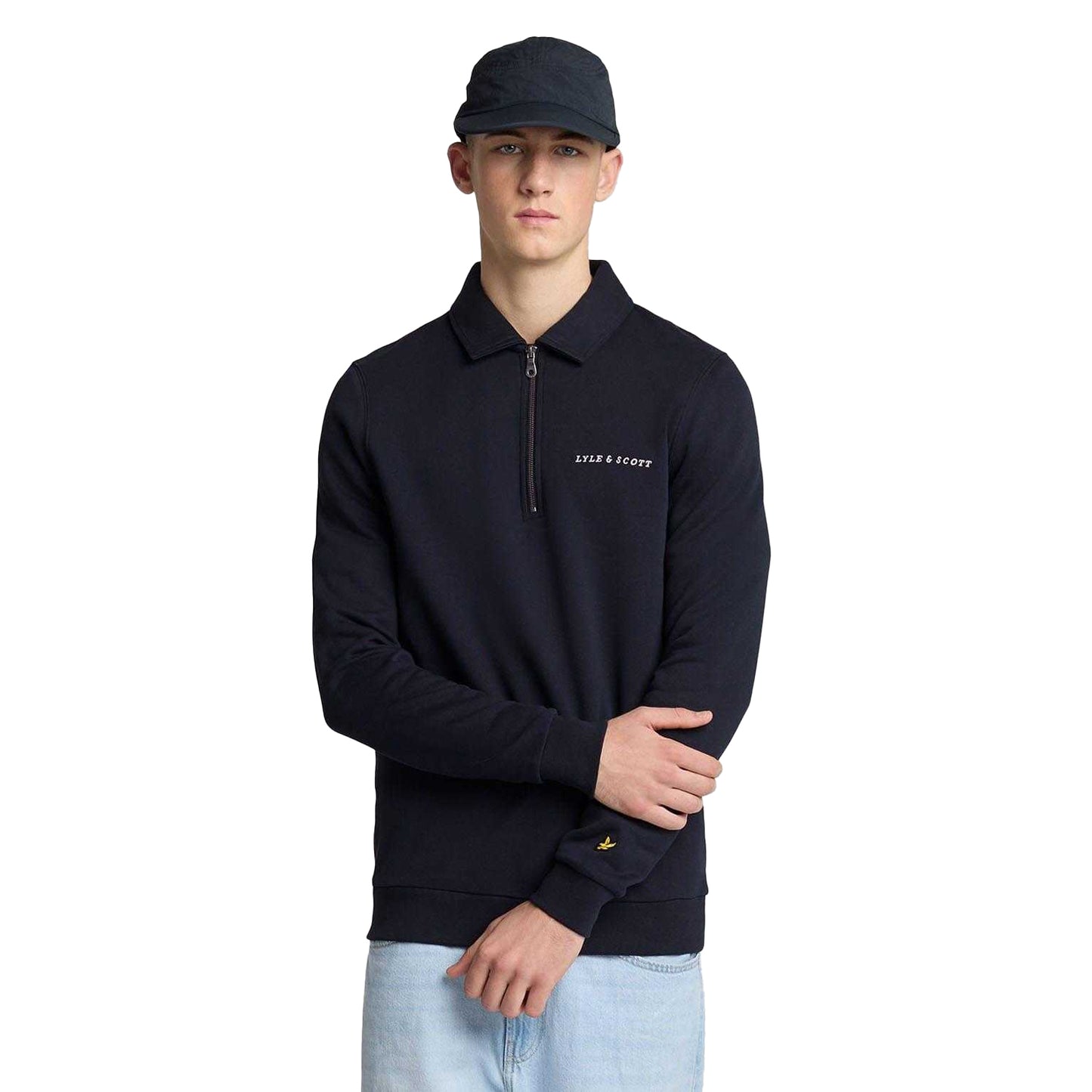 Navy - Side - Lyle & Scott Mens Embroidered Quarter Zip Sweatshirt