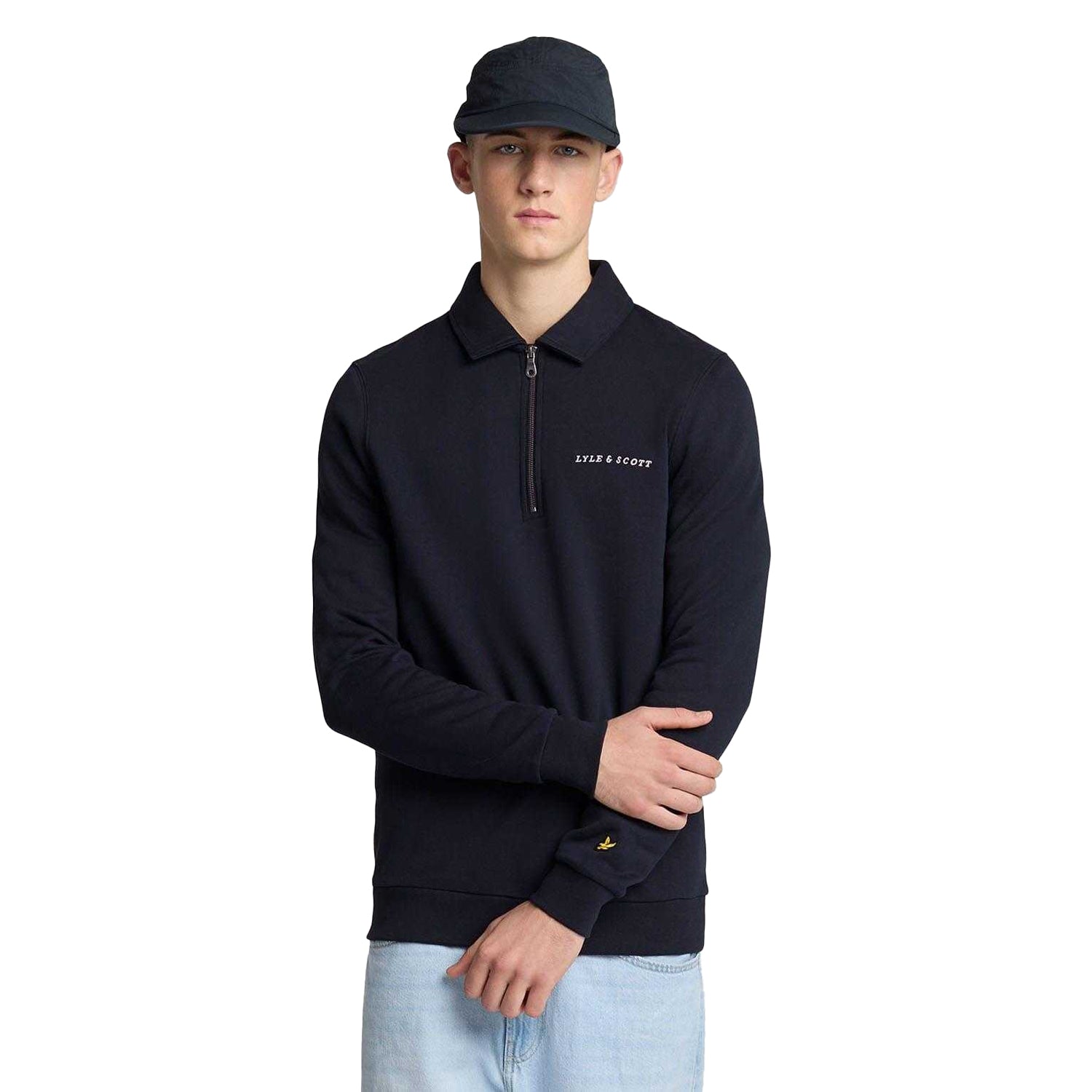 Navy - Side - Lyle & Scott Mens Embroidered Quarter Zip Sweatshirt