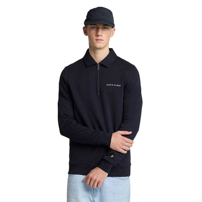 Navy - Side - Lyle & Scott Mens Embroidered Quarter Zip Sweatshirt