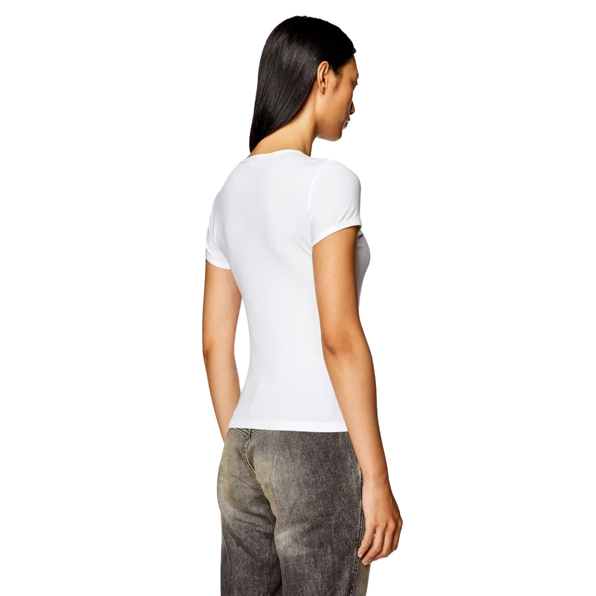 White - Back - Diesel Womens-Ladies T-Matic Jersey Ribbed T-Shirt