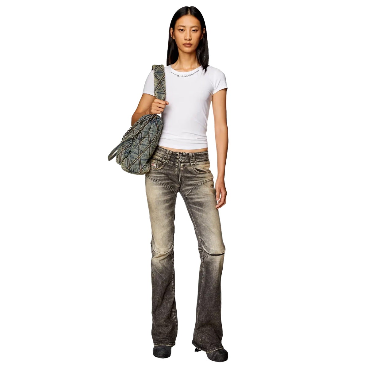 White - Lifestyle - Diesel Womens-Ladies T-Matic Jersey Ribbed T-Shirt