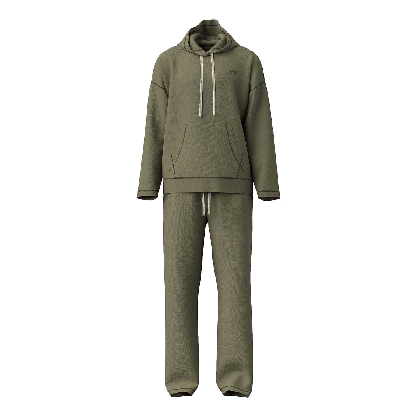 Khaki Green - Front - Diesel Mens Umset-Aramis-H Hooded Long Pyjama Set