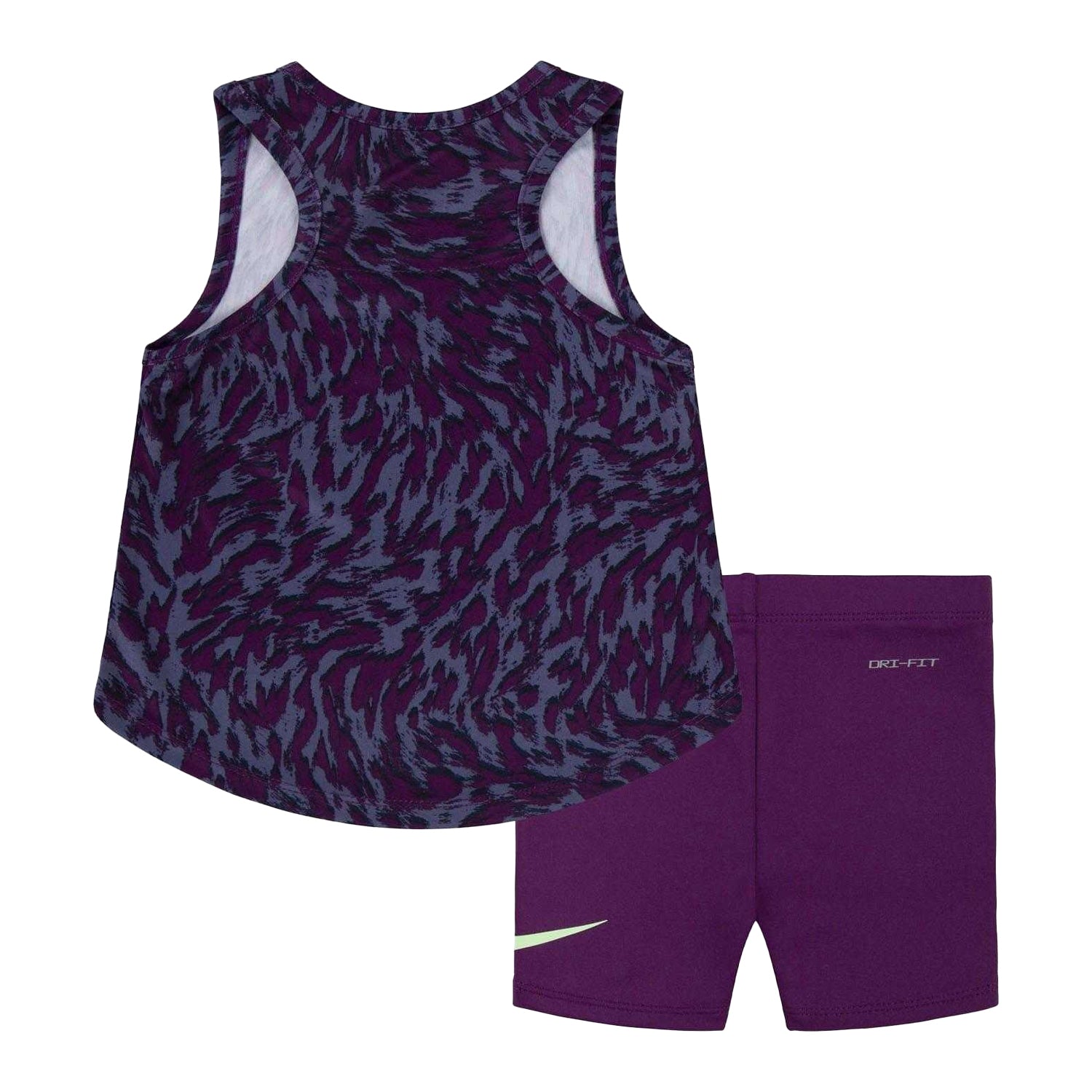 Purple - Back - Nike Childrens-Kids Veener Animal Print Top & Shorts Set