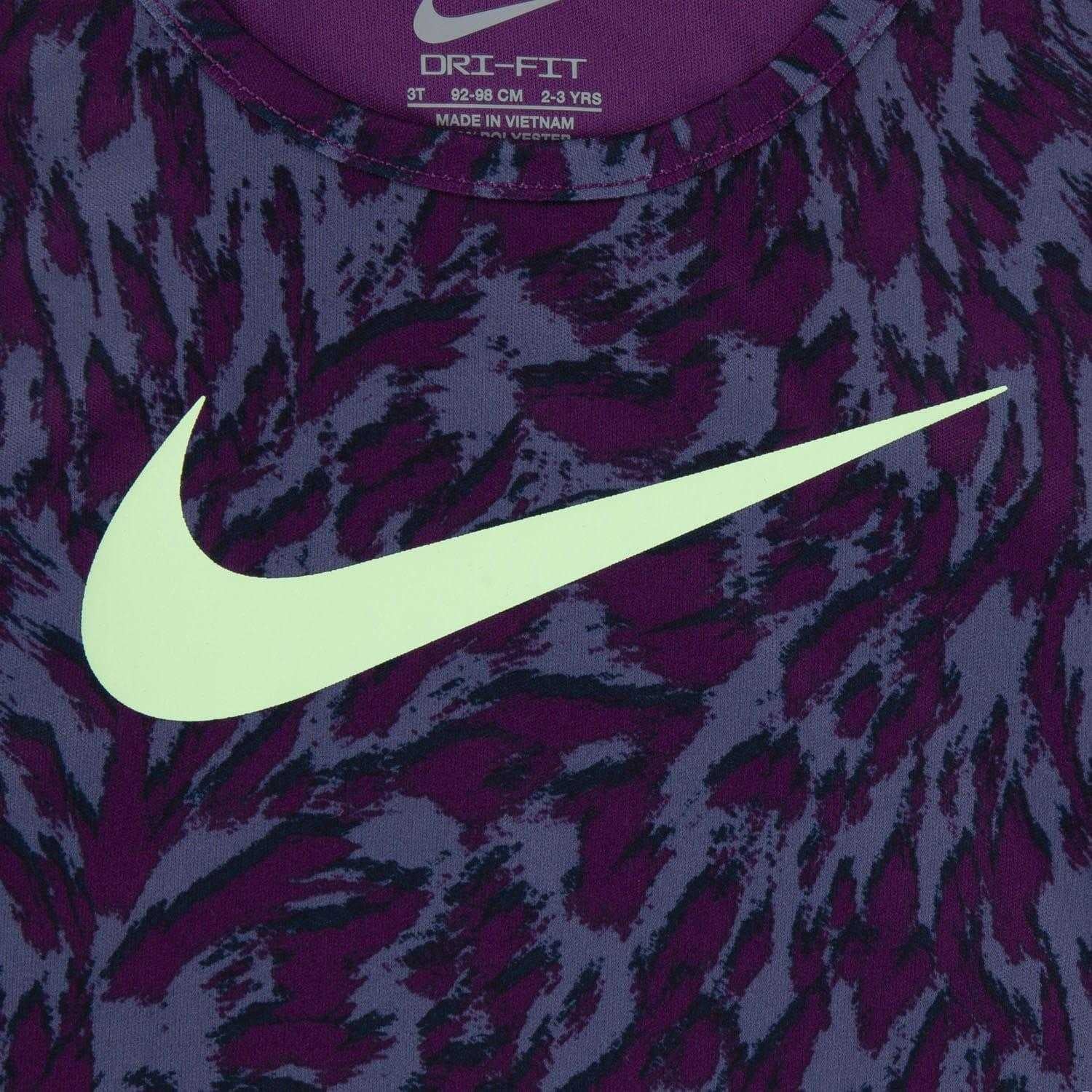 Purple - Side - Nike Childrens-Kids Veener Animal Print Top & Shorts Set